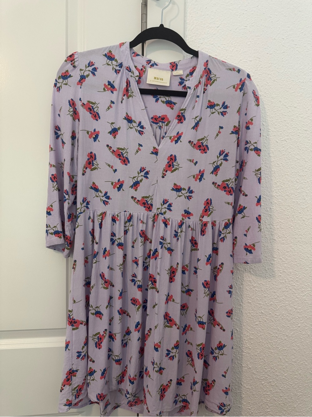 Maeve Lilac Dress with Red and Blue Floral Print